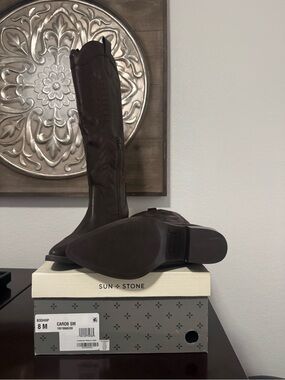 Sun + Stone Dark Brown Knee-High Western Riding Boots
